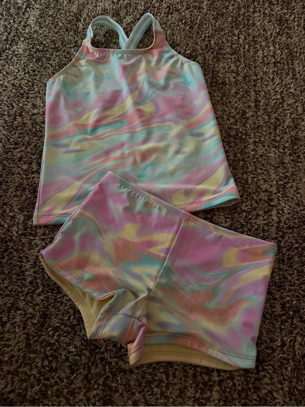 Lands End Pastel Swirl Tankini Set - Pink, Mint & Yellow